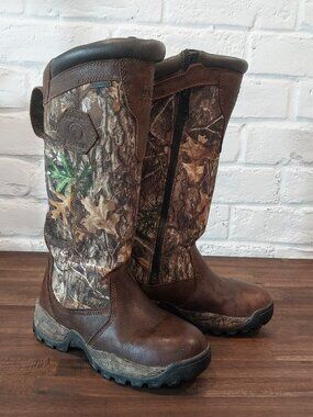 Magellan Snake Shield Hunting Tall Boots Youth 6 Camo Brown Leather Waterproof.